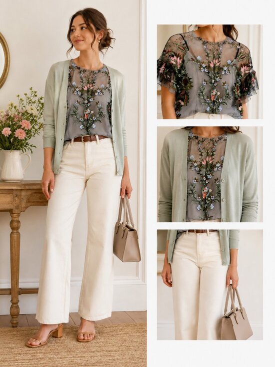 Zara Tops - ZARA Woman Sheer Embroidered Floral Mesh Top Size Small Boho Romantic Festival
